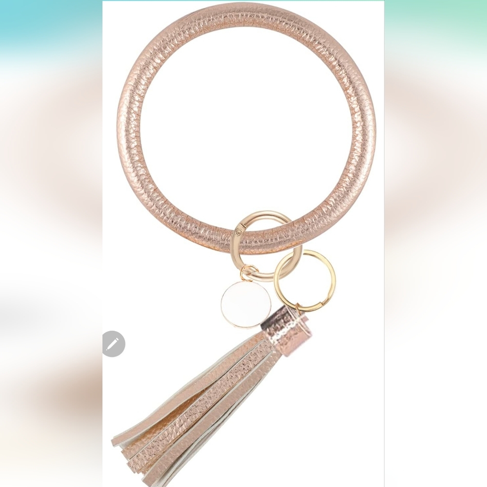 Wristlet Keychain Bracelet Bangle Keyring Leather Round Tassel Keychain for Wome - Picture 2 of 2